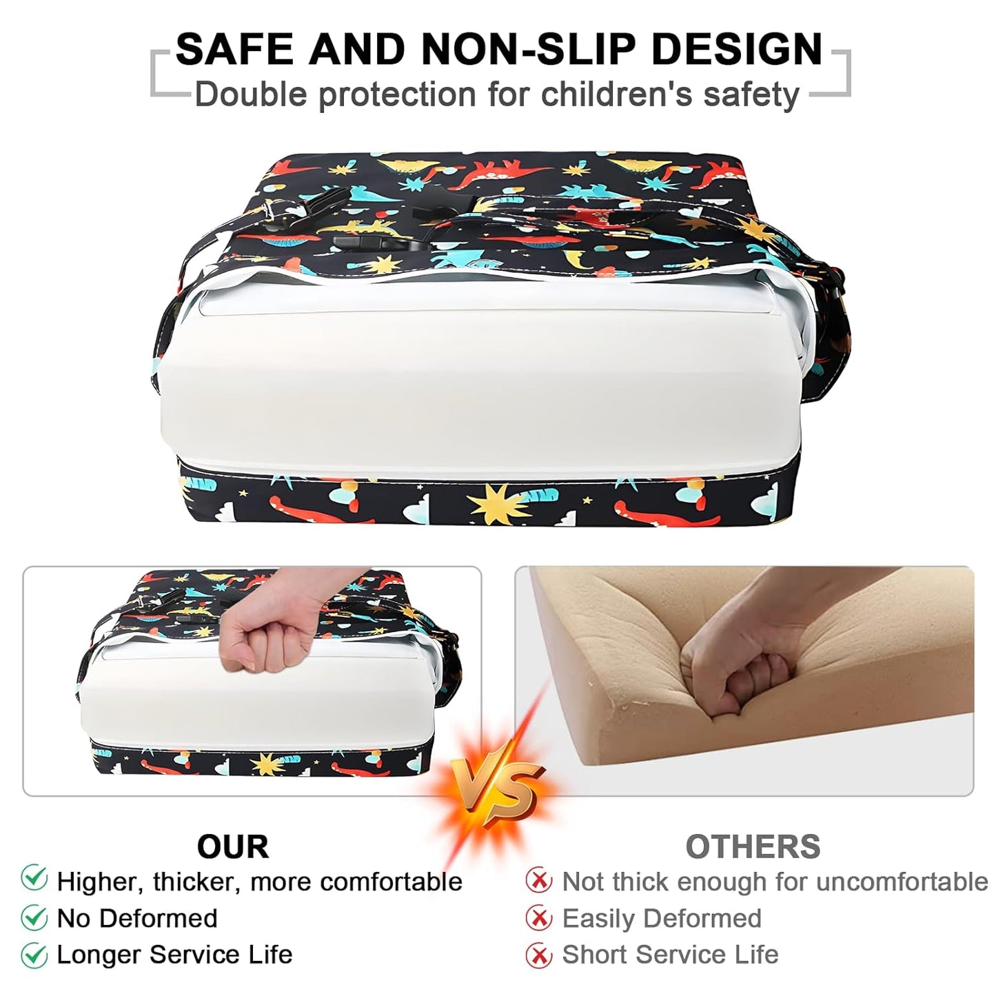 Toddler Booster Seat for Dining Table, Kids Booster Seat for Kitchen Chair with Backrest and Adjustable Straps, Non-Slip Portable PU Waterproof Travel Camping Eating Baby Booster Increasing Cushion