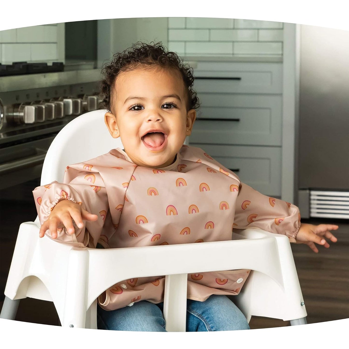 Tiny Twinkle Mess Proof Baby Bib,Waterproof Smock Baby Bib for Eating,Machine Washable Long Sleeve Bib,Baby Led Weaning,Toddler Bib,BLW Supplies(Boho Rainbow, Large 2-4 Years)