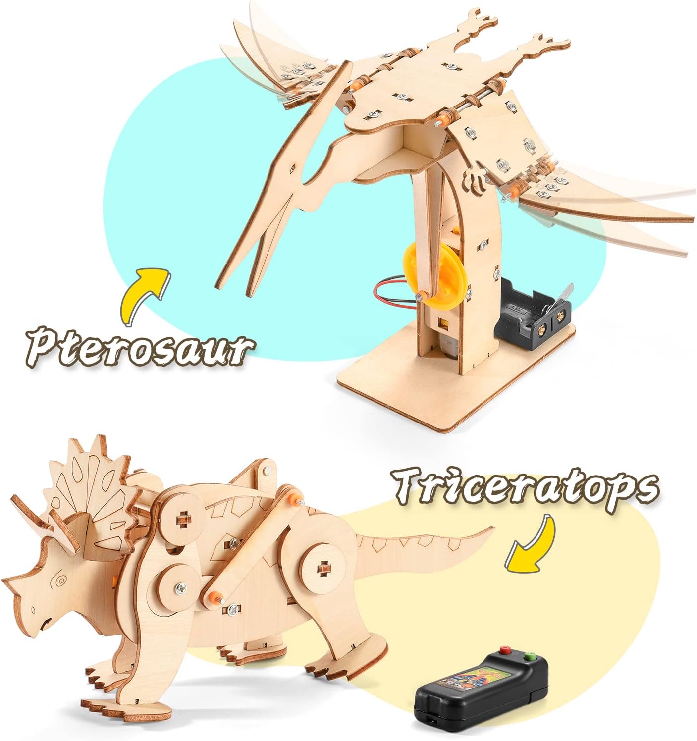 Dinosaur STEM Kits for Kids Ages 6-8-10-12, 4 in 1 Wood Building Toys for Boys Age 8-12, Build It Yourself Woodworking Kit, DIY 3D Wooden Puzzles Model Science Crafts for Kids, Stem Projects