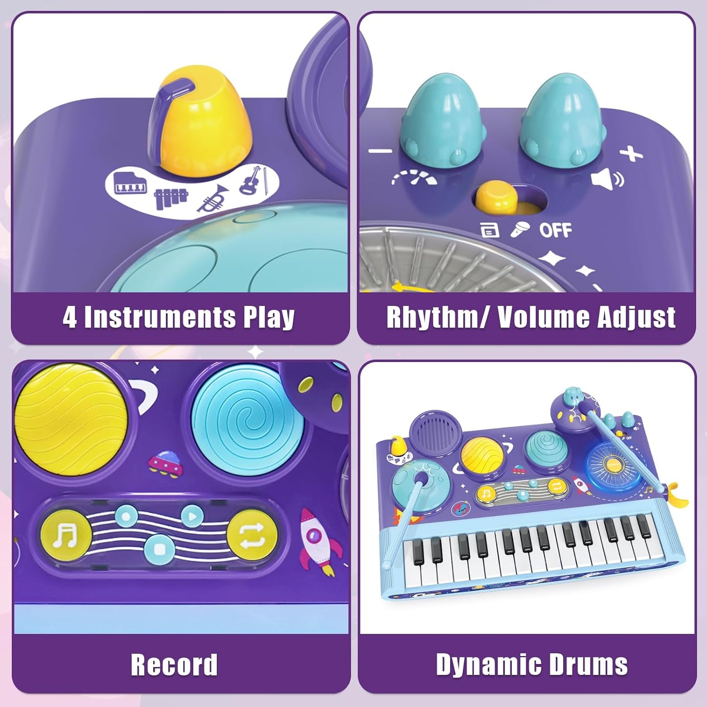 Mostop Toddler Musical Toys 5 in 1 Piano Keyboard Xylophone Drum with Microphone, DJ Table Instruments Learning Toys with Lights for Boys Girls Age 2-5, Kids Piano Drum Set Christmas Birthday Gift