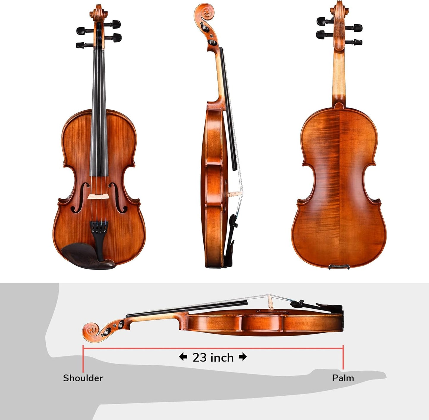 AW Solid Wood Violin 4/4 Full Set with Case & Bow Rosin Shoulder Rest Fiddle Matte Stradivari Copy Style for Beginner Student Adults Starter Kit