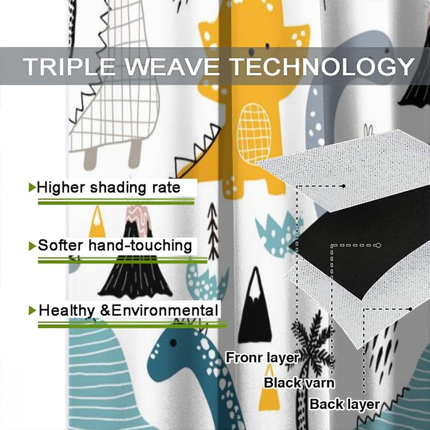 Kids Dinosaur Curtains for Boys Girls Bedroom Decor Cartoon Dino Colorful Cute Funny Wildlife Animal Printed Blackout Rod Pocket Window Drapes for Baby Nursery Playroom Living Room W21xL63in 2 Panels