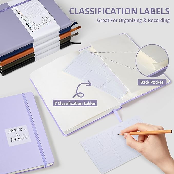 Lined Journal Notebook for Women Men, 200 Pages A5 Hardcover Leather Journals 5.7” x 8.3”, A5 College Ruled Notebooks with 100 GSM Thick Paper for Writing,Travel,School,Office,Work,Business(Purple)