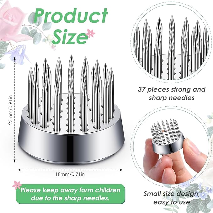 Kritkin 24 Pieces Flower Frogs Holder Mini Floral Round Flower Japanese Arranger Fixed Pin Holder for Arrangements Floral Plant Small Vase Ikebana Decoration Supplies Plant Fixation(0.9 Inch,Silver)