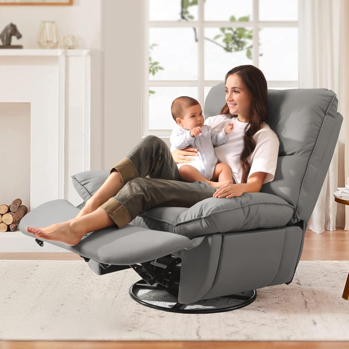 Rocking Chair Nursery with Power Adjustable, Electric Glider Recliner Nursing Chair for Breastfeeding with USB Port and Storage (Grey)