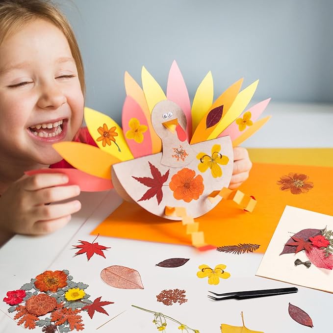 78 Pcs Fall Dried Pressed Flowers with Tweezer, Fall Themed Real Dried Flowers Leaves for DIY Crafts Resin Molds, Yellow Orange Dried Flowers for Autumn Halloween Thanksgiving Decorations