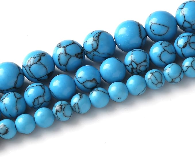 Blue Turquoise Stone Beads for Jewelry Making DIY Craft Gemstone Beads Kit (6mm, 60pcs) Cosmic Crystal Pebbles for Bracelets, Necklaces, Home Decor