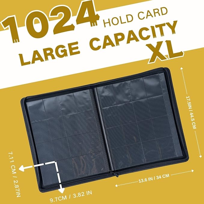 1000+ Pockets Trading Card Binder, 16-Pocket Card Ablum Compatible with MTG,Sports Cards & Other Standard Size Trading Cards (Yellow)