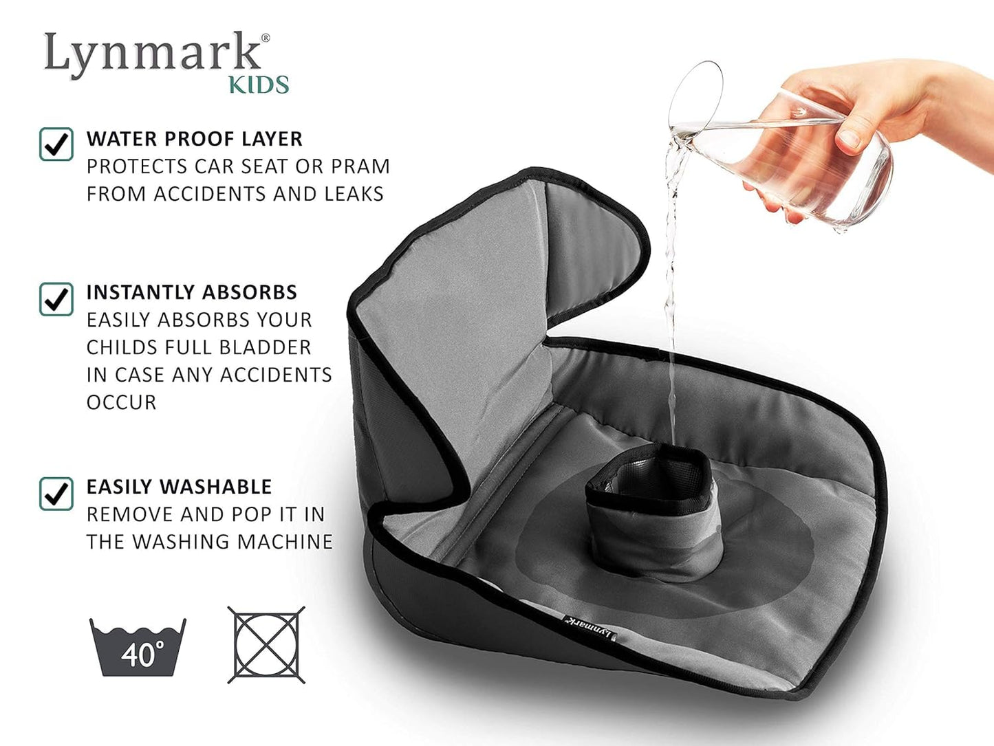 Lynmark® Piddle Pads Car Seat Potty Training Cover - Waterproof Soft Toddler and Baby Car Seat Protector Mat - Travel-Friendly Universal Machine Washable Liner for Spills, Nappy Leaks, Accidents- Grey
