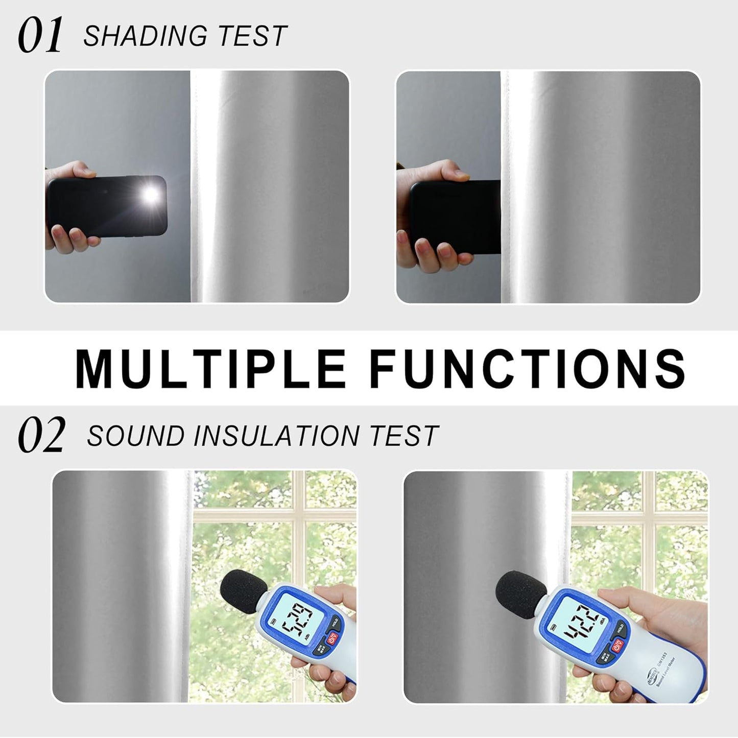 XWZO Full Shading Blackout Curtains 54 Inches Length with Tiebacks- Heat and Light Blocking Rod Pocket Window Drapes with Black Liner Backing for Bedroom/Kid's Room, Light Grey, W52 x L54, Set of 2