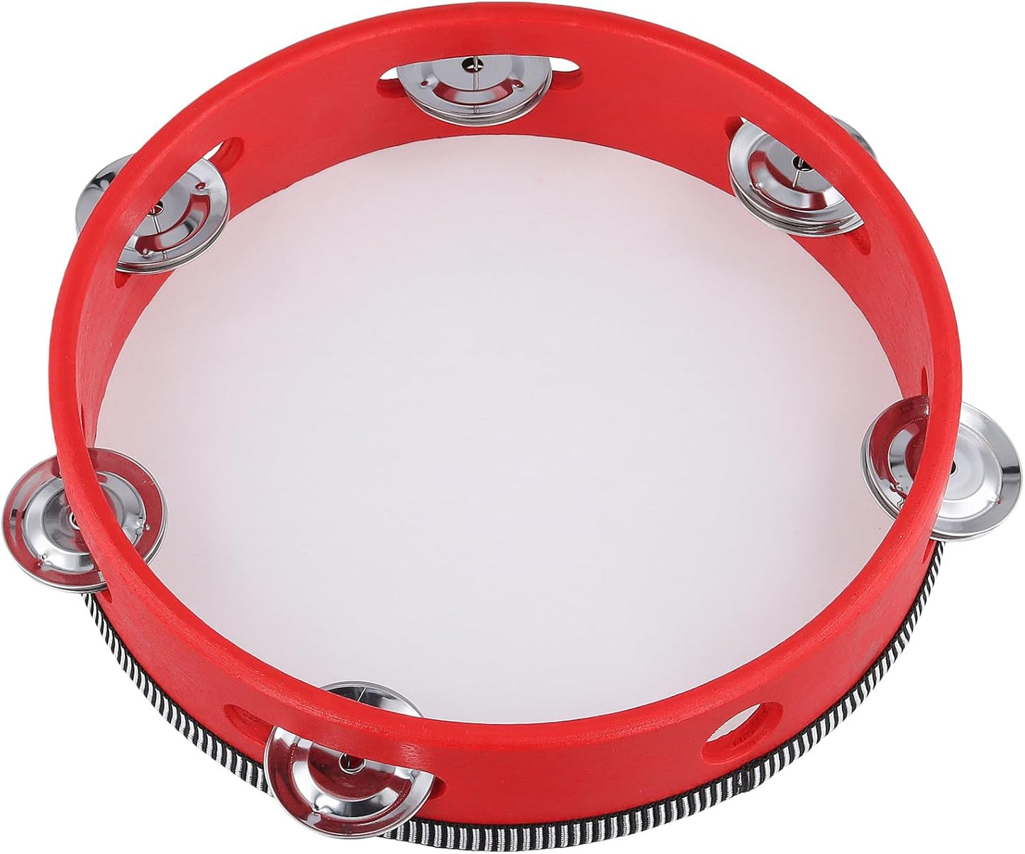 4 PCS 4" 6" 8" 10" Red Wooden Tambourine Set, Musical Instrument Tambourine Set, Handheld Drum Bell Metal Jingles Single Row Percussion for Church, Party