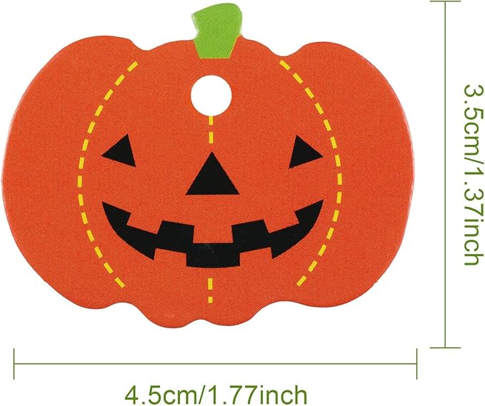 100 Pieces Halloween Pumpkin Gift Tags Paper Hanging Pumpkin Tags Pendants Christmas DIY Party Decorations with Pre Cut Holes, 1.8 x 1.4 Inches