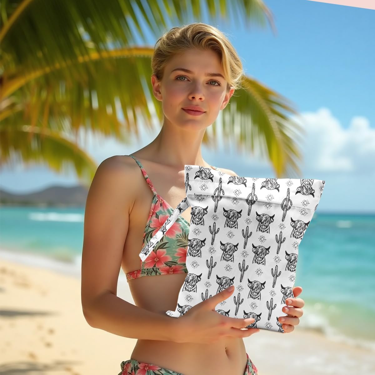 Waterproof Wet Bag for Swimsuit, Travel Beach Wet Dry Bag, Hidden Zipper Reusable Western Cowgirl Wet Bags, for Travel Beach Wet Swimsuits Toiletries Diapers Laundry Bag