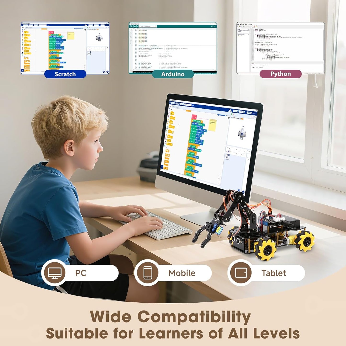 Robotics for Kids Ages 8-12, ACEBOTT Smart Robot Arm Car Kit with 5DOF, STEM Toys for Boys Age 8-12, ESP32 Arduino/Python Coding, App & Remote Control, STEM Gift for Teens & Adults