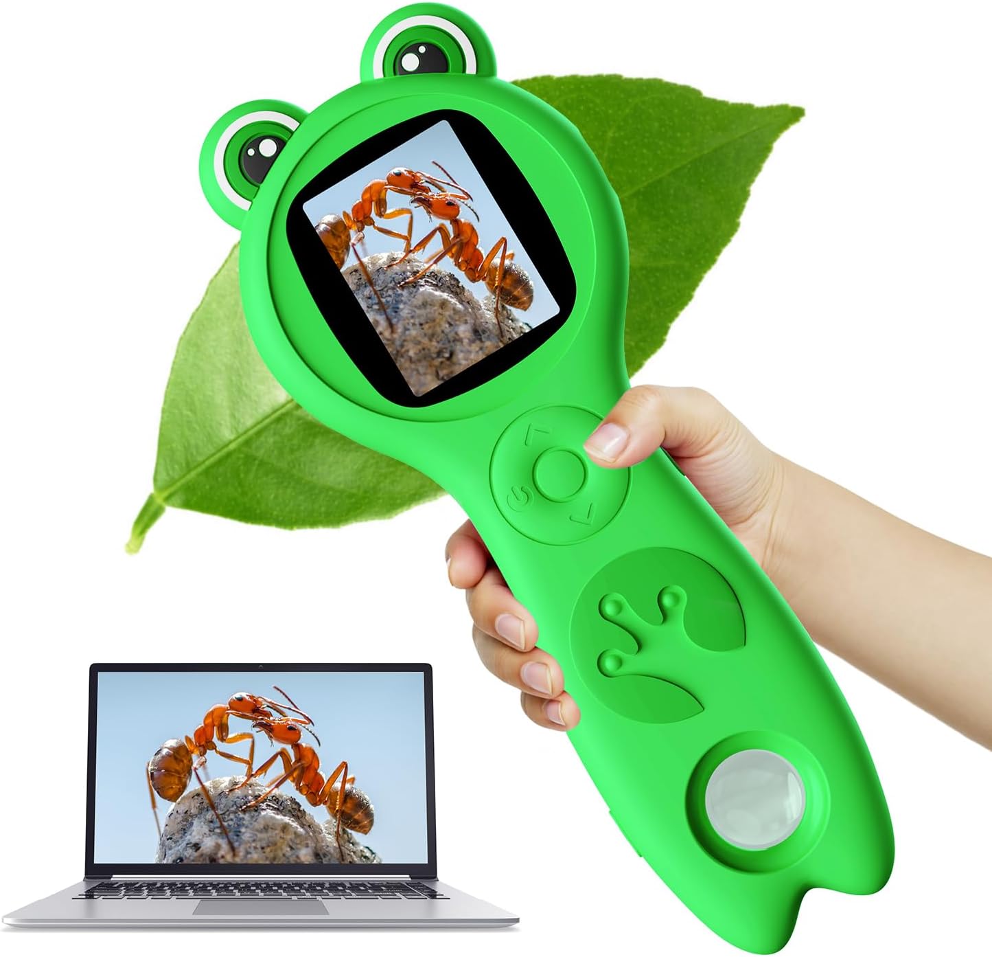 Microscope for Kids, 2 Inch Digital Microscope with 500X Magnifying Glass, 4× Zoom Handheld Camera Mini Pocket Magnification, Educational Science Toys for Ages 3+, Green