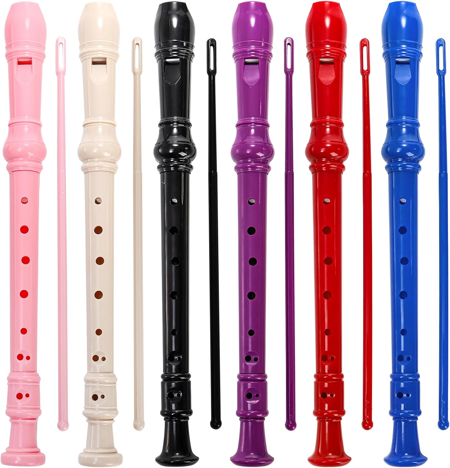ZEAYEA 6 Pack Soprano Recorder Instrument, German Style Fingering 8 Hole Descant Flute, Detachable Descant Recorders with Cleaning Rod and Fingering Chart for Beginners Music Parties Musical Education