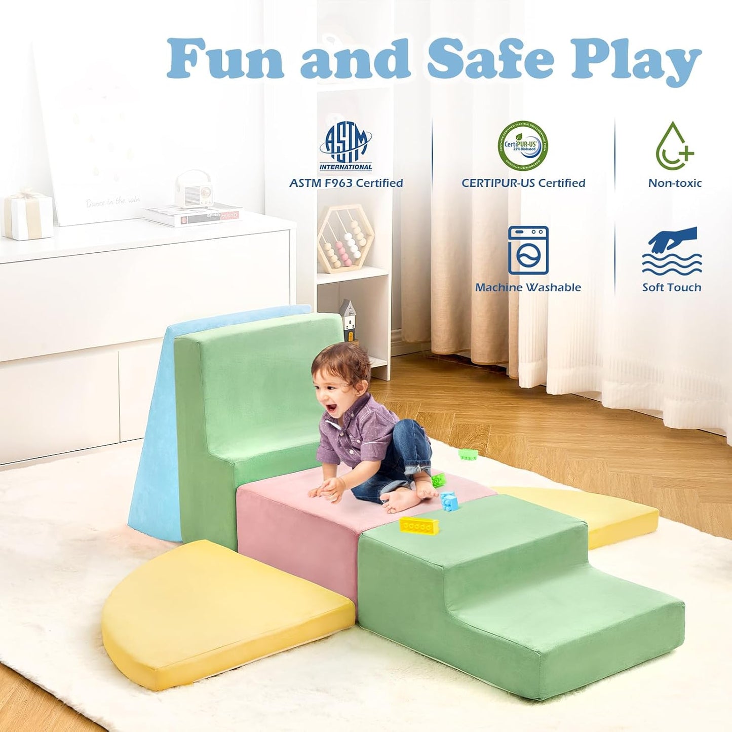 6 Pieces Climbing Toys for Toddlers, Climb & Crawl Soft Foam Block Activity Play Set, Foam Play Gym Climbing Blocks, Toddler Climbing Toys Indoor, Soft Foam Blocks for Kids Crawling and Sliding