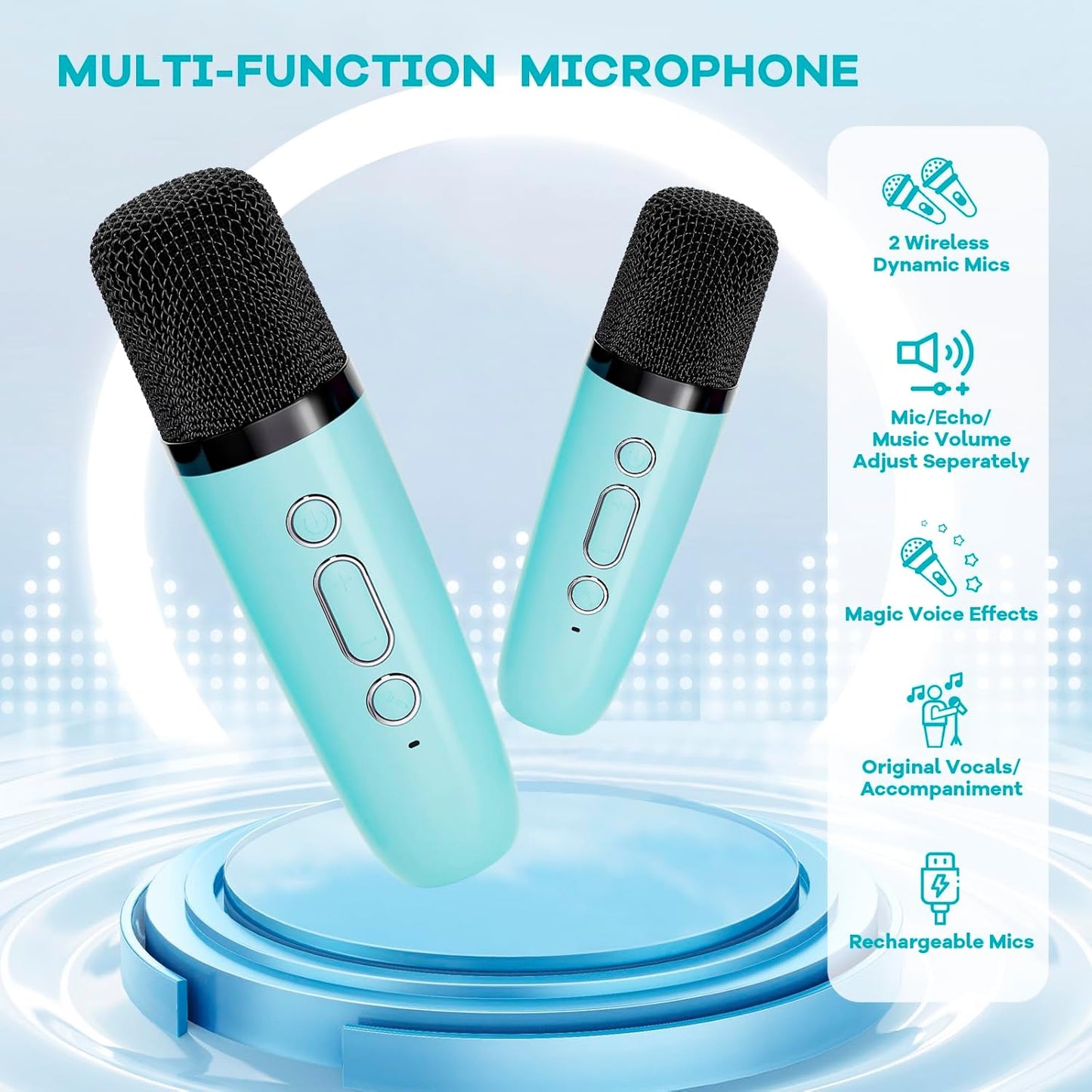 YLL Mini Karaoke Machine for Kids, Portable Bluetooth Speaker with 2 Wireless Microphones, Most Popular Birthday Toys Gifts for Boys Girls 3 4 5 6 7 8 9 10 11 12 + Year Old Party Family School(Blue)