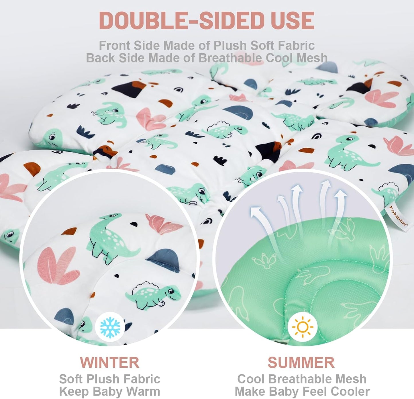 KAKIBLIN Infant Car Seat Insert, Baby Car Seat Cushion, Car Seat Head Support for Infant,Breathable Reversible Carseat Insert Support for Newborn Stroller, Baby Swing, Bassinets, Pushchair (Green)