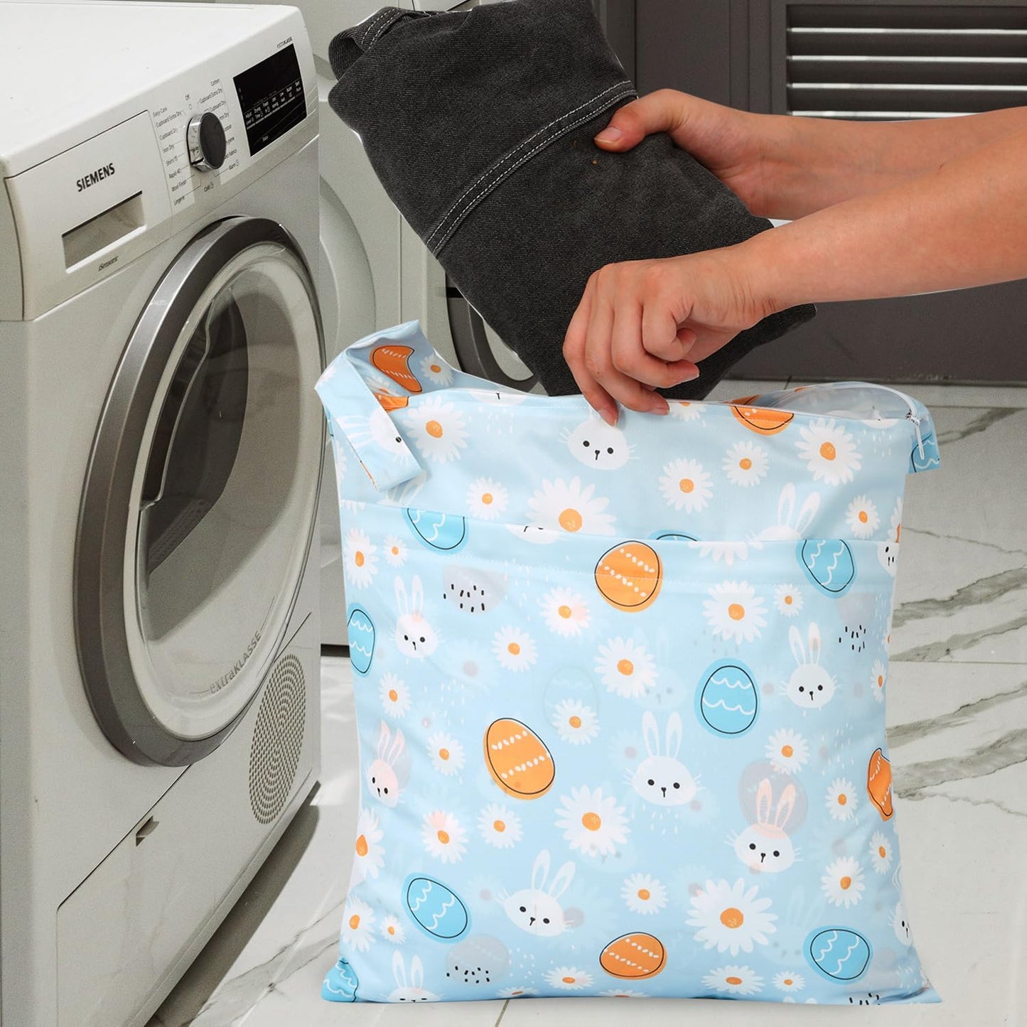 2pcs Travel Waterproof Laundry Bag, Cloth Diaper Wet Dry Bags with Handle 2 Zipper Pockets Washable Dirty Clothes Travelling Hanging Bathing Beach Daycare Yoga Gym Sports Exercise Swimsuits