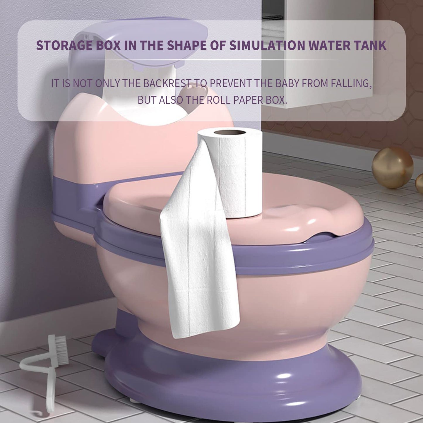 Potty Training Toilet, Realistic Potty Training Seat, Toddler Potty Chair with Soft Seat, Removable Potty Pot, Toilet Tissue Dispenser and Splash Guard, Non-Slip for Toddler& Baby& Kids