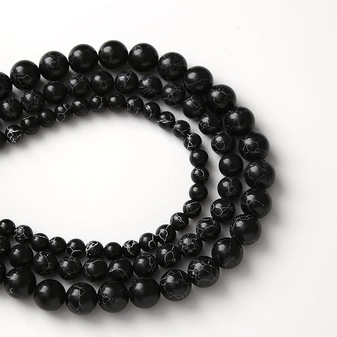 Black Turquoise Stone Beads 6MM Gemstone Round Crystal Energy Jade Beads for Jewelry Making DIY Bracelet Necklace Jewelry Making 1 Strand 15.5inch 60PCS 6MM