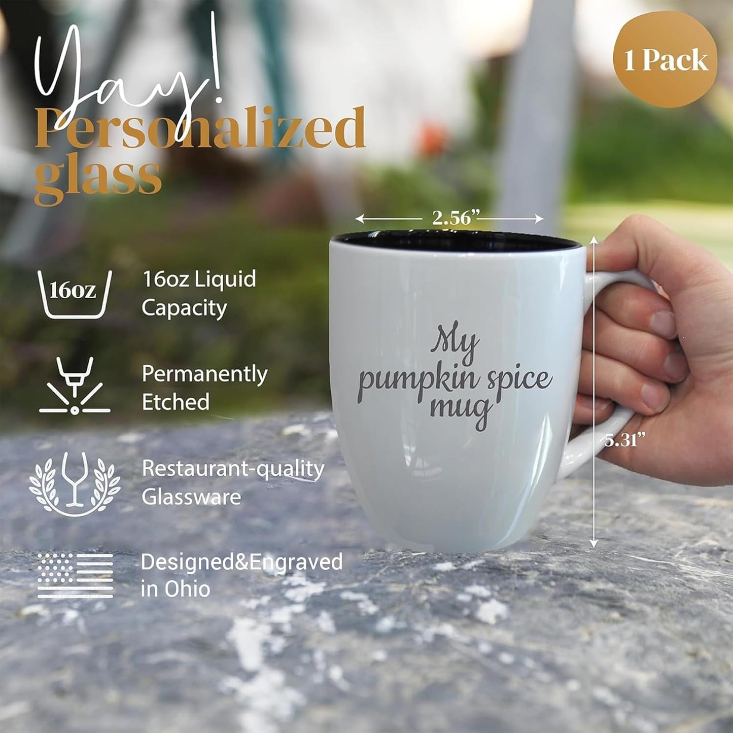 Personalized Coffee Mug Engraved with your Custom Text - Customized Coffee Mugs, Hot Chocolate Mug, Tea Cup, Birthday Gifts, Retirement Gift (Engraved Custom Text, Glossy White)