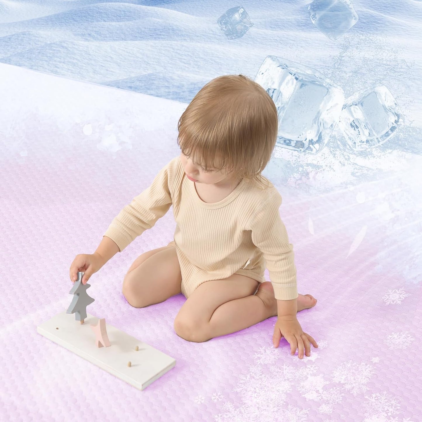 Baby Play Mat for Summer,1.3 Thick Memory Foam Cooling Floor Tummy Time Mat, Soft & Breathable, Non-Slip Rectangular for Toddlers’ Playtime & Rest(Pink,59"x79")