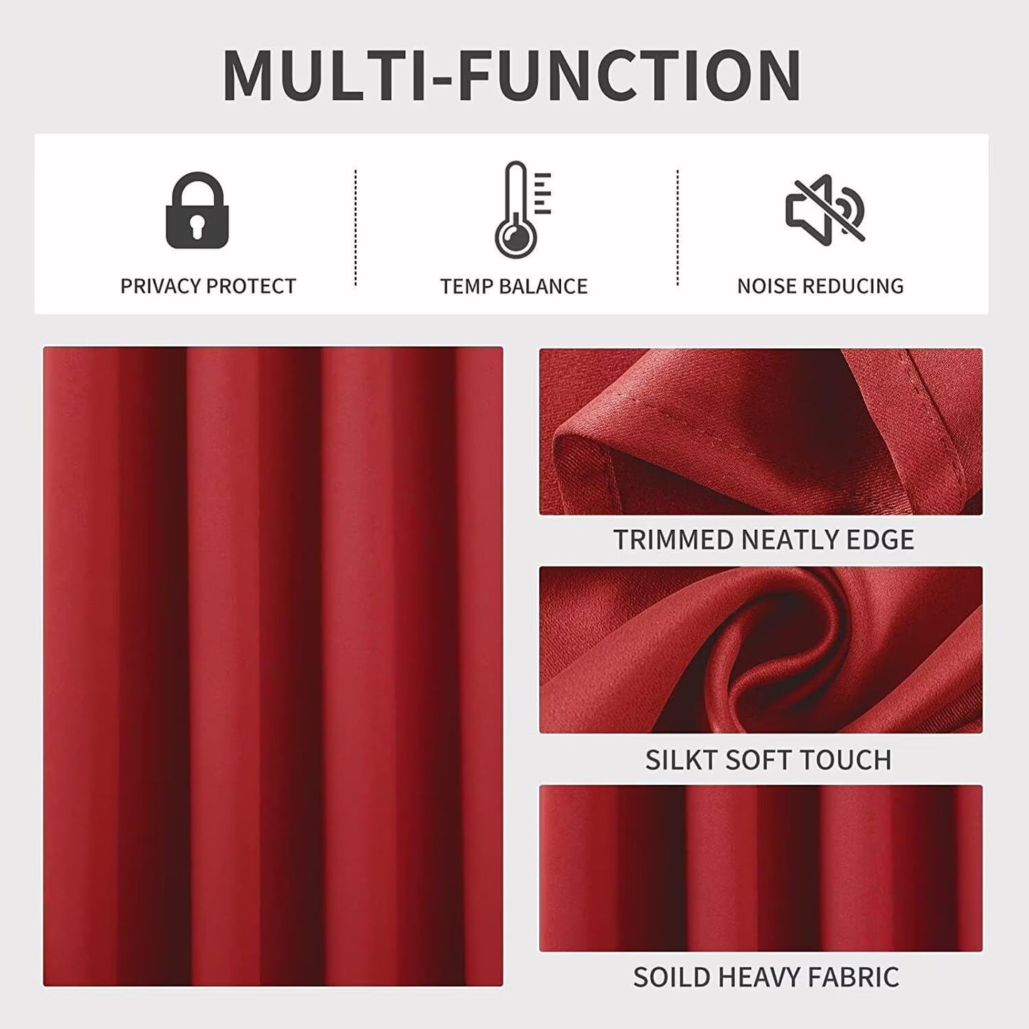 Joydeco Red Custom Solid Single Blackout Curtain for Bedroom and Living Room, Grommet Thermal Insulated Room Darkening Curtain 1 Panel (Custom Size,Red)
