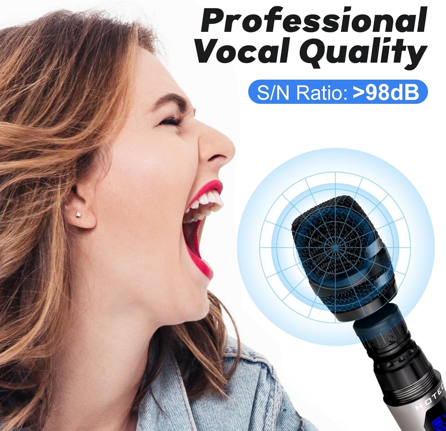 HOTEC Wireless Microphones Dual UHF Handheld Mic System with Echo/Volume Control, Rechargeable Receiver for Karaoke Church Wedding Party Speech, Compatible PA System, Karaoke Machine, and Mixer
