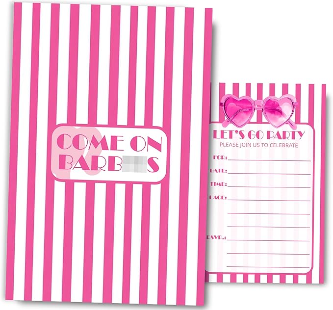 Pink Girl Birthday Invitations for Girls, Girls Pink Birthday Party Invitaions for Party Invites, 4x6 Inches, 30 Sets with Envelopes