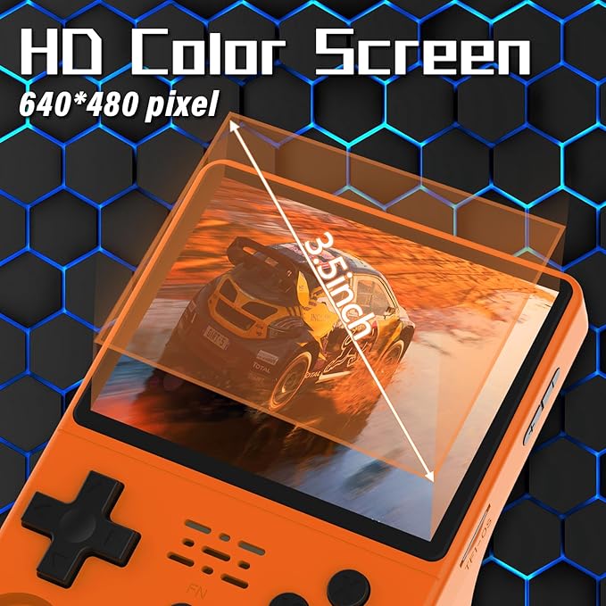 FVBADE[30000 in 1] R40S PRO Handheld Game Console 3.5 inch IPS Screen Mini Retro Console 3800mAh Portable Pocket Arcade 45+ Mainstream Emulator 256G TF Card Transparent.(Orange)