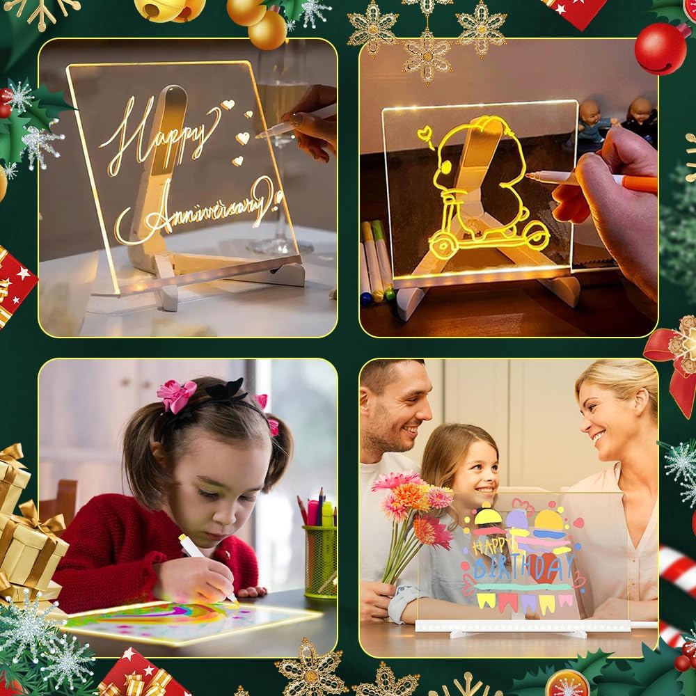 LED Note Board with Colorful, Lighted Acrylic Dry Erase Board, Adjustable Stand and 7 Pens (7.9' X 7.9')