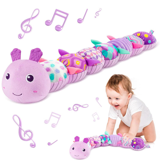 Sumobaby Infant Baby Musical Multi-Sensory Caterpillar, Stuffed Animal Activity Soft Toys, for Tummy Time Newborn 0-3-6-12 Months Girls, Purple