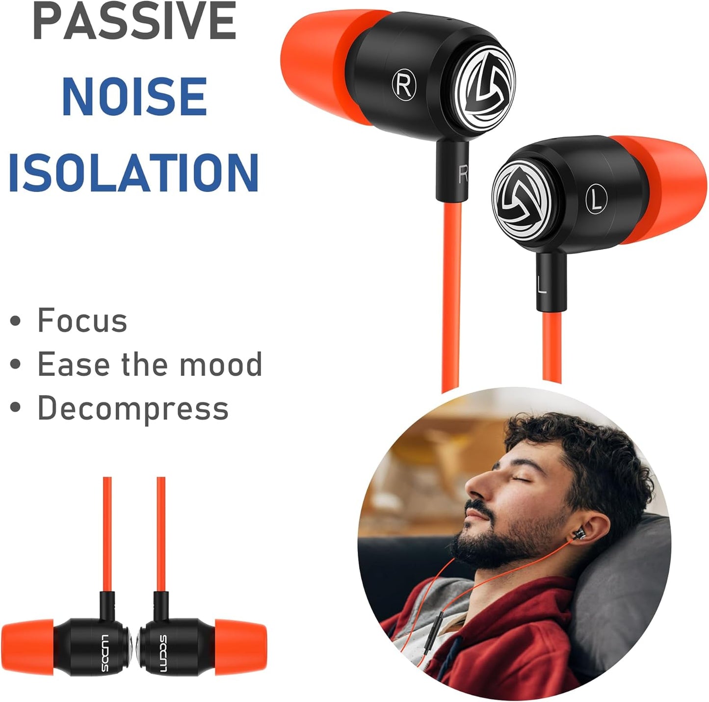LUDOS Clamor USB C Headphones for iPhone 16 15 Pro Max Plus iPad Pro, 5 Years Warranty, USB-C Earbuds for Samsung Galaxy S24 S23 Ultra S22 S21 FE S20 A55 A54 A53, USB Type C Earphones - Coral