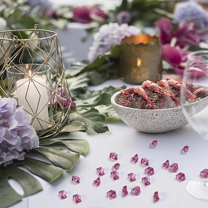 HappyFiller 15 OZ Burgundy Fake Ice Rocks Crystal Acrylic Gem Stone for Glass Vase Fillers,Candle Holder Decor, Wedding Centerpieces,Crafts,Dessert Table Decorative Scatter,Party,Home Accents