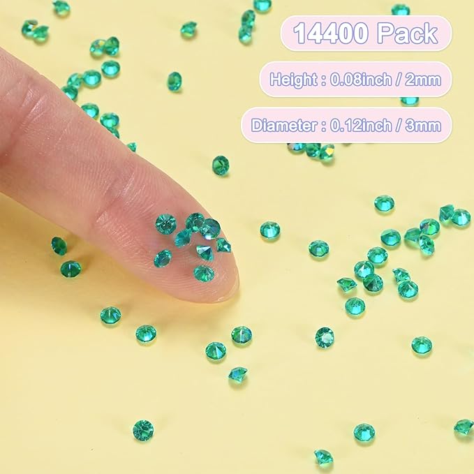 14400-Pack Acrylic Diamonds, 0.12 Inch/3mm Wedding Table Scatter Confetti Crystals for Vase Fillers/Art Craft, Acrylic Diamonds Gems [Peacock Blue AB]