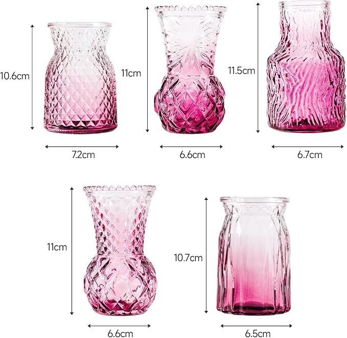 10 Pcs Pink Flower Bud Vases, Loose Transparent Flower Bud Vases, Small Vases, Decorative Vases, Family Wedding Table Decorations