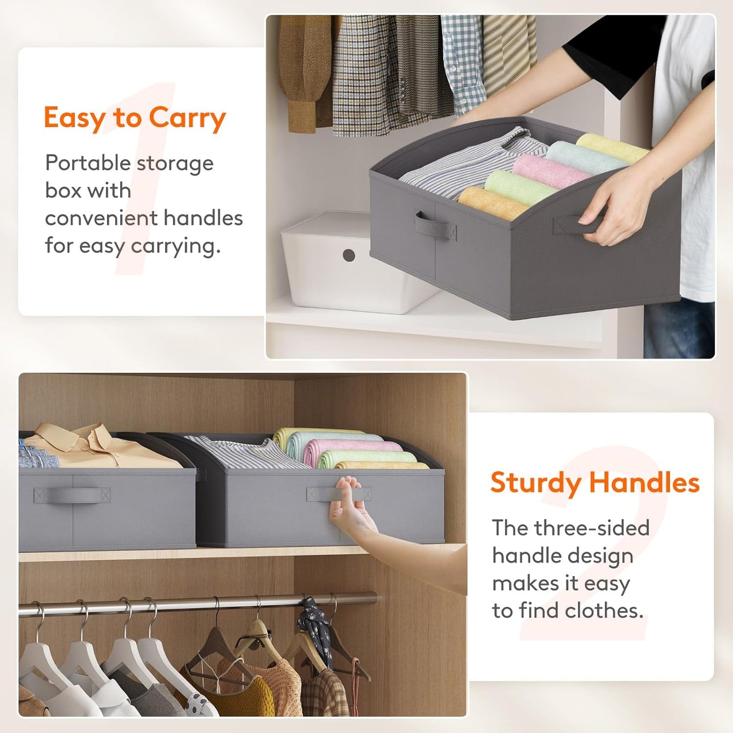 Lifewit Storage Baskets for Shelves, 6 Packs Non-woven Fabric Trapezoid Closet Organizer Bins with Handles, Foldable Clothing Containers Box for Clothes, Toy, Towel, Book, DVD, Hats, Large-Grey