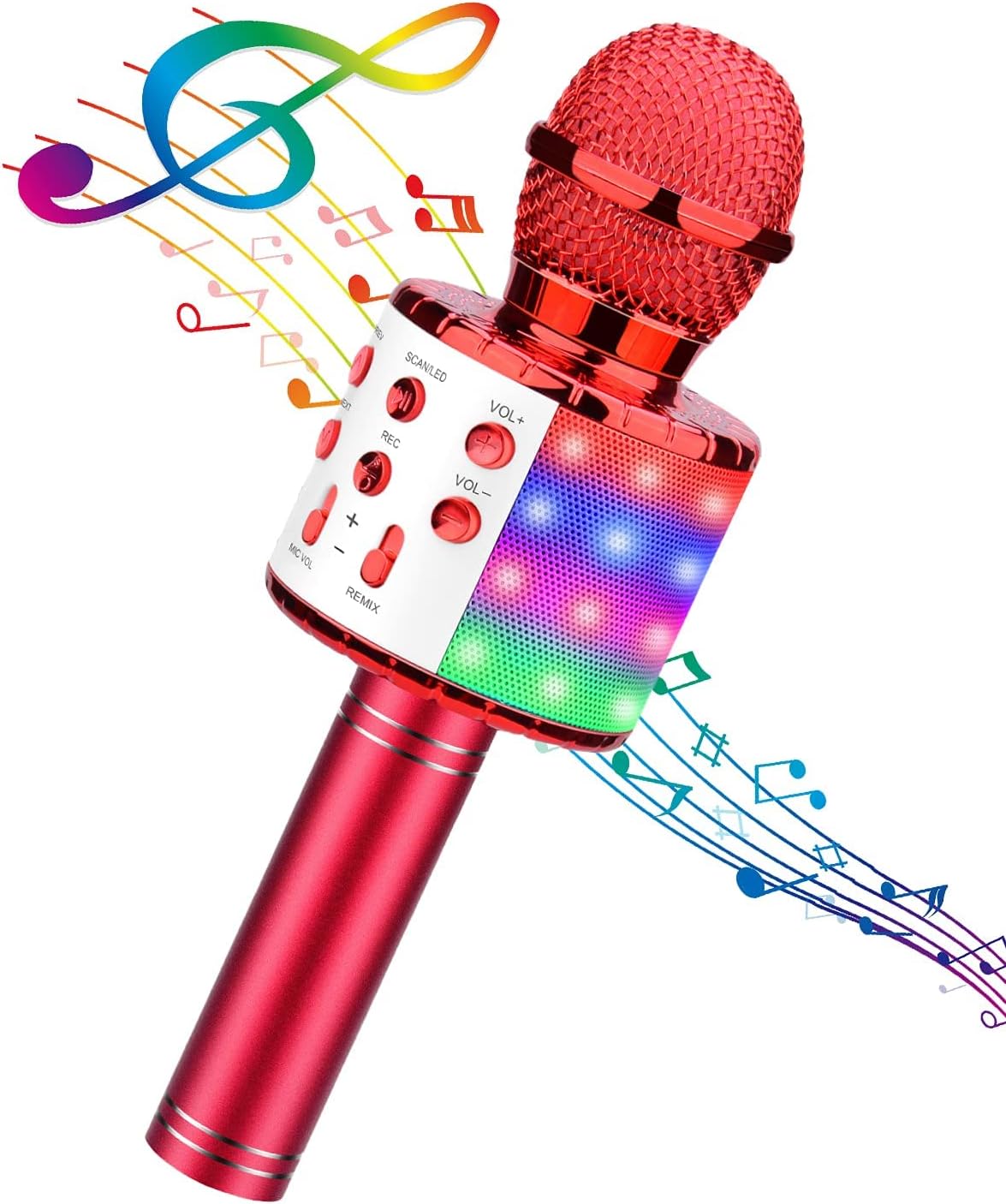 BlueFire 4 in 1 Karaoke Wireless Microphone with LED Lights, Portable Microphone for Kids, Great Gifts Toys for Kids, Girls, Boys and Adults (Red)
