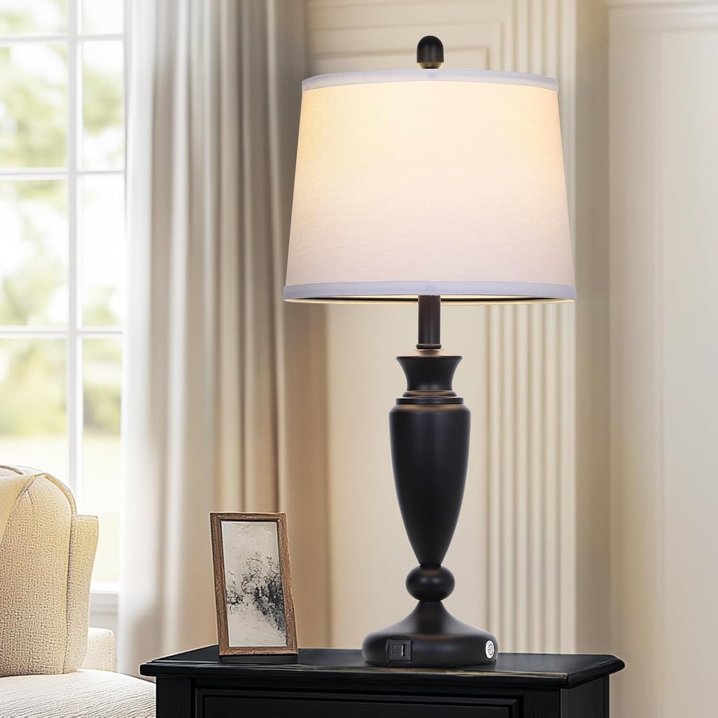 27'' Black Table Lamps Set of 2, 3 Way Touch Control Living Room Lamps with USB A+C Ports, Modern Bedside Lamps, Elegant Metal Nightstand Lamps for Bedroom Office End Table Decoration