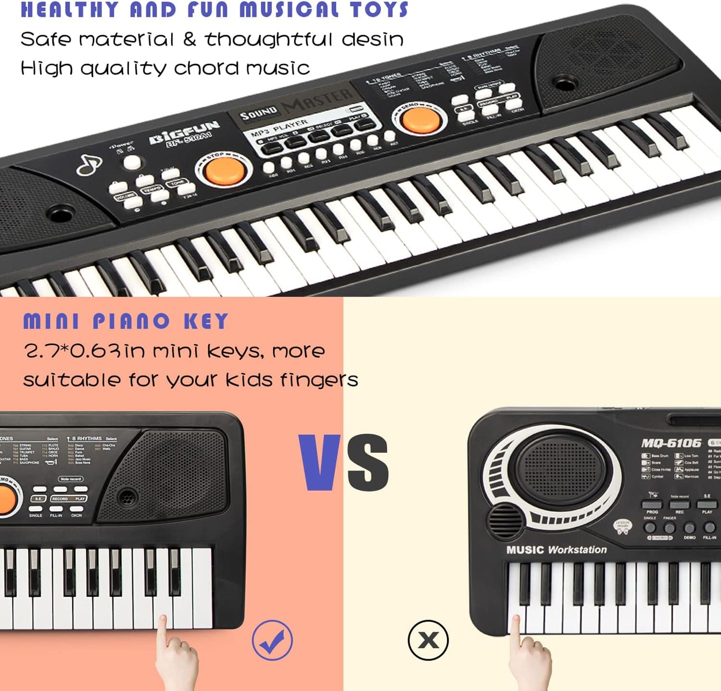 Raimy Piano Keyboard for Kids 49 Keys Portable Keyboard Piano Early Learning Educational Electronic Musical Instrument Toys Gifts for 3 4 5 6 7 8 9 Year Old Boys and Girls (Black)