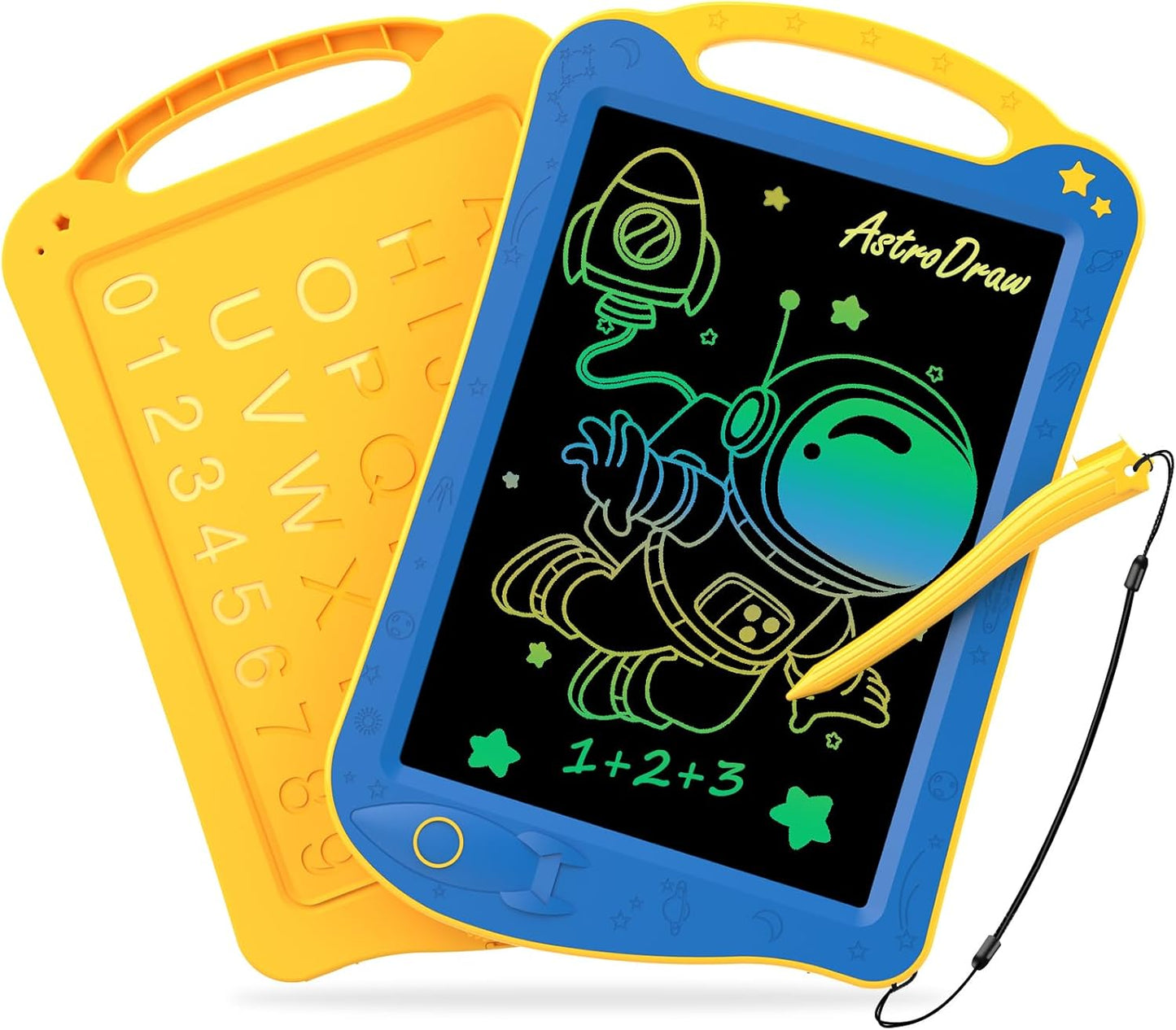 Astrodraw Drawing Pad Toys, Colorful LCD Writing Tablet for Kids, Doodle Board for Toddlers 3 4 5 6 Years Old, Travel Sensory Space Toy for Boys Girls, Birthday Gift Idea (Blue/Yellow)