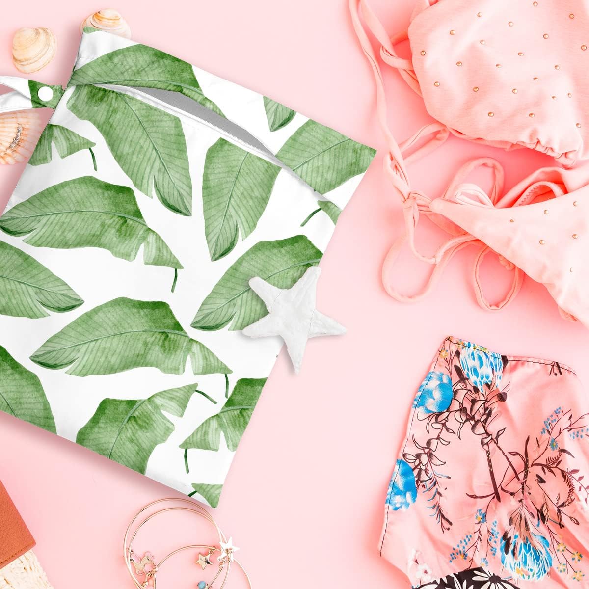 Wet Bag, Wet Dry Bag, Wet Bag for Swimsuit, Travel, Beach, Pool, Diapers, Dirty Yoga Gym Clothes, Makeup Bag, Waterproof Tropical Palm Leaves Decor Jungle Palm Leaf Favors