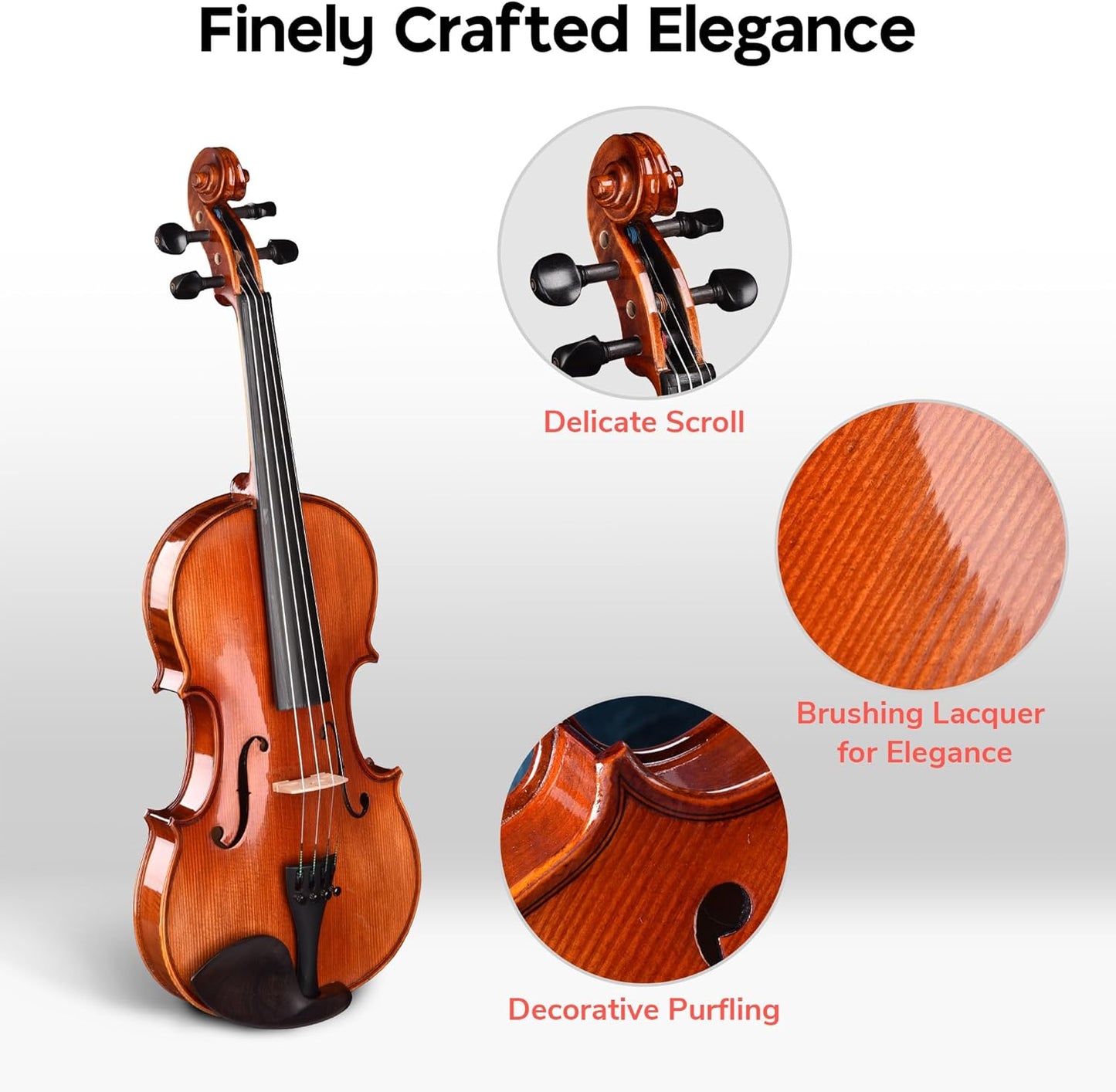 AW Solid Wood Violin 4/4 Full Set Fiddle Beginner Violin Full Size Stradivari Copy Style with Carry Case Bow Rosin Shoulder Rest for Student Adults Starter Kit