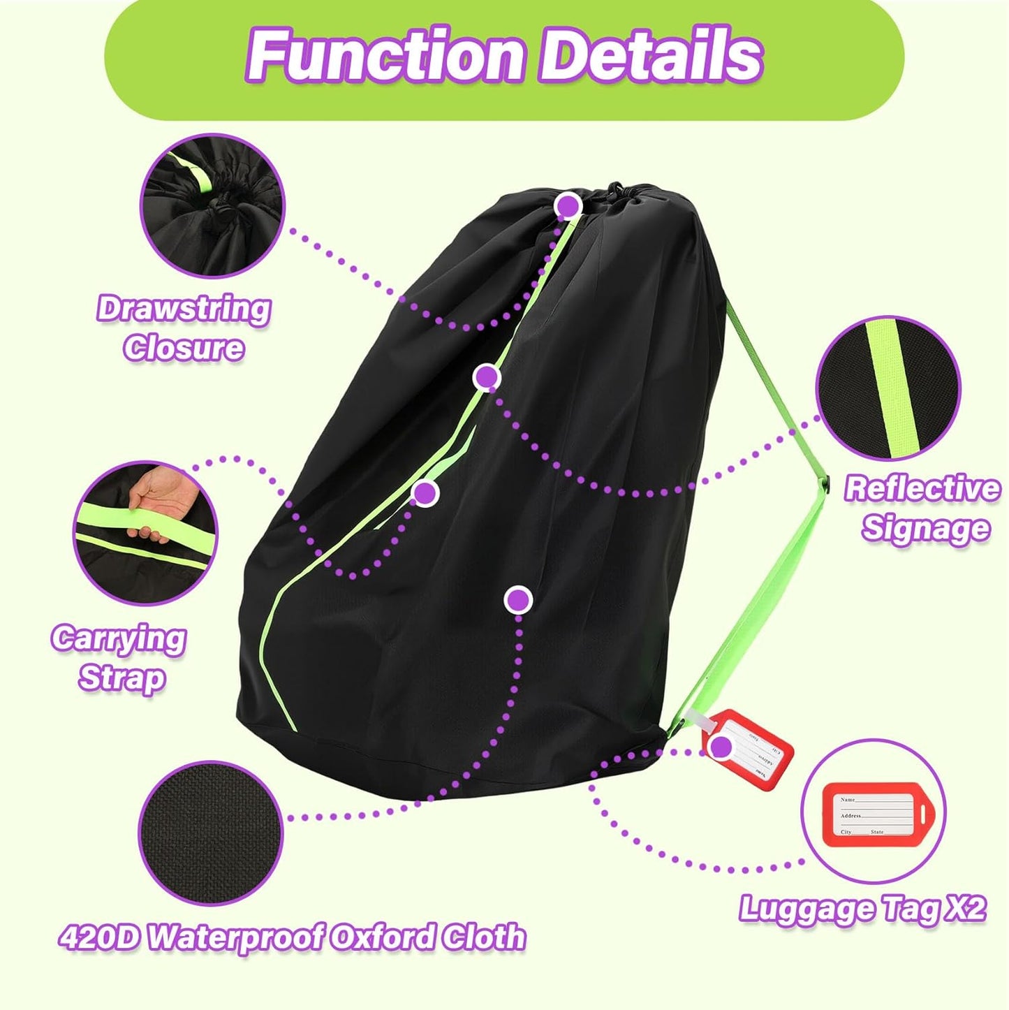 Car Seat Travel Bag for Airplane: Carseat Bags for Air Travel, Waterproof Durable Carrier Cover for Infant & Toddler Car Seats,Portable Carseat Cover with Shoulder Straps and 2 Luggage Tags