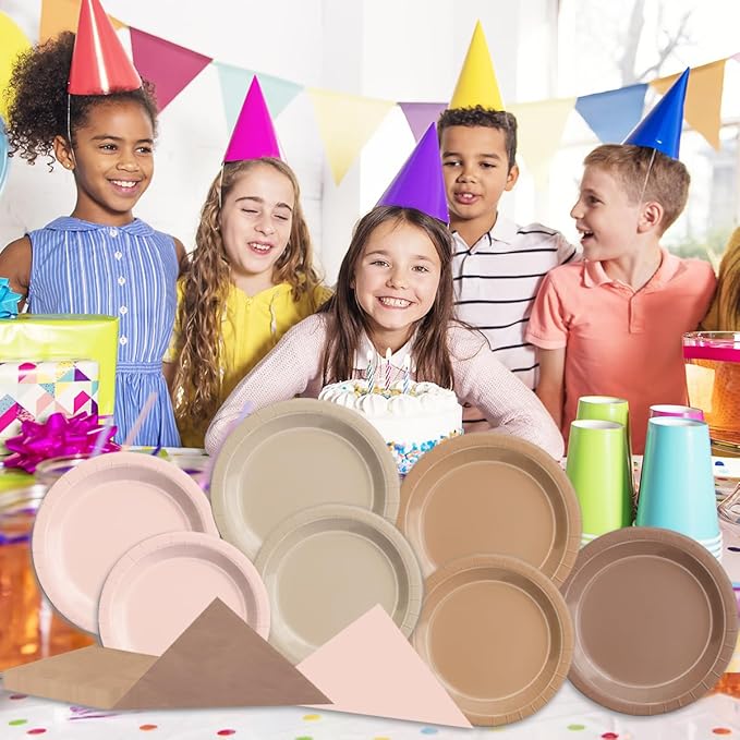 CMUSKO Boho Baby Shower Decorations - 60Pcs Neutral Gradient Brown Plates and Napkins Kit Espresso Martini Theme Party Supplies for Bridal Shower,Wedding,Birthday