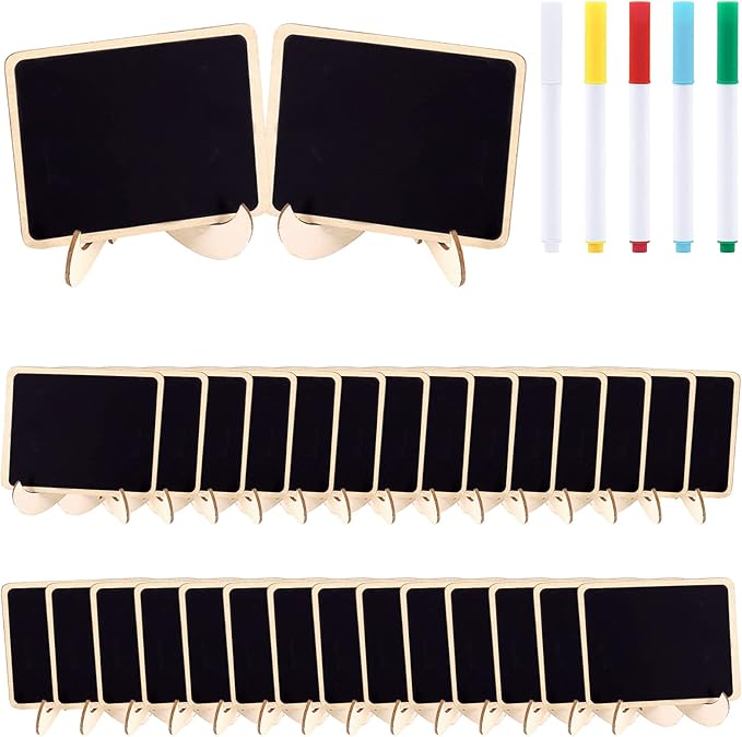 Swpeet 30Pcs Mini Chalkboards Signs with Liquid Chalk Markers and Easel Stand, Rectangle Message Board Signs for Weddings Place Cards, Birthday Parties, Table Numbers and Event Decorations