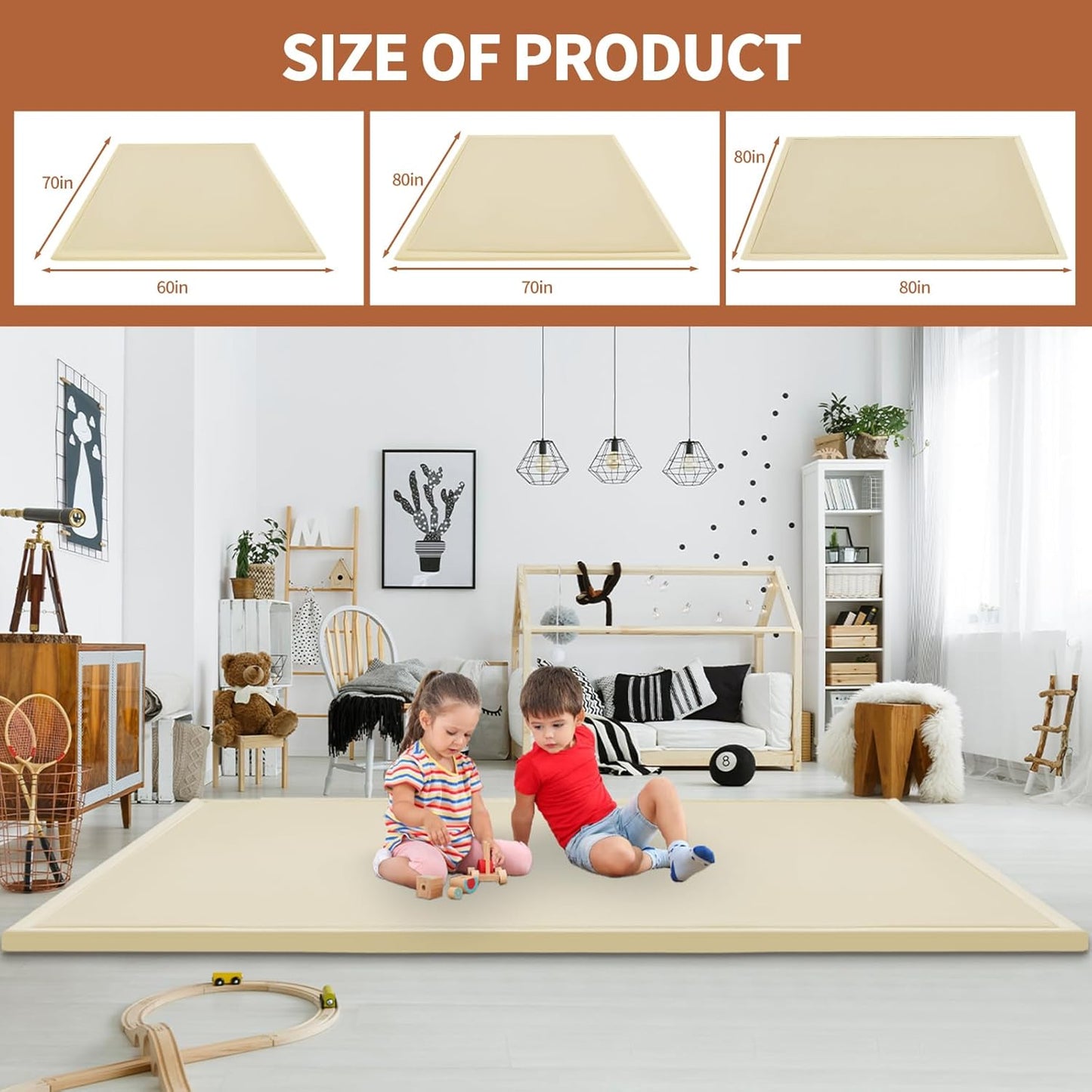 Baby Play Mat for Floor - 1.4" Thick Memory Foam Rug, 70"x59" Playpen Tummy Time Mat, Soft Velvet Nursery Rug, Large Padded Crawling Mat, Cushioned Pads for Playroom Toddlers, Infants, Yoga, Tatami