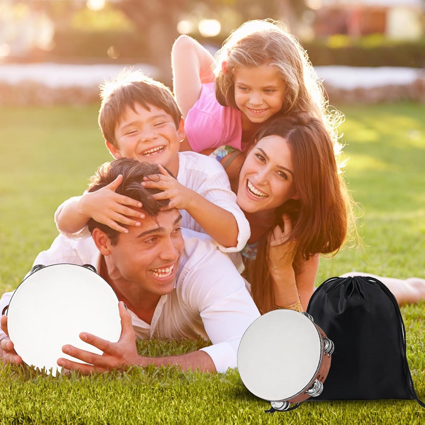 Wooden Hand Held Percussion Tambourine with Storage Bag - 8 Inches, Ideal for Church, Wedding, Party, Dance, Photo Shoot